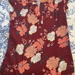 LOFT Burgundy Floral Blouse